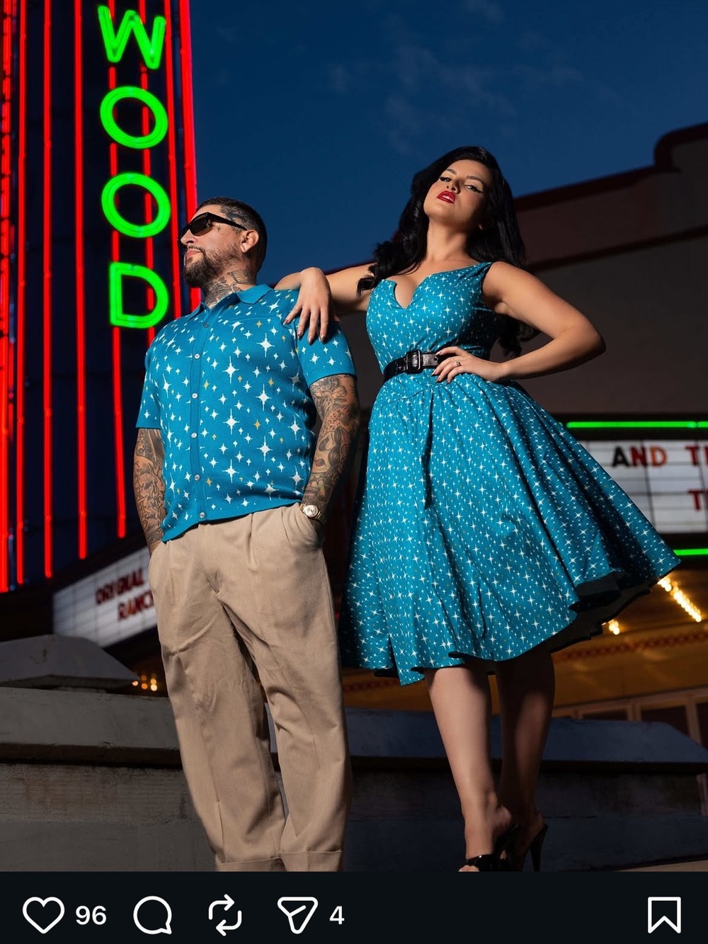 Rockin Bettie Boulevard Nights Star Retro Pinup Dress and matching men’s top